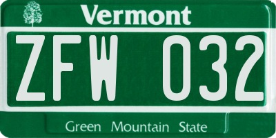 VT license plate ZFW032