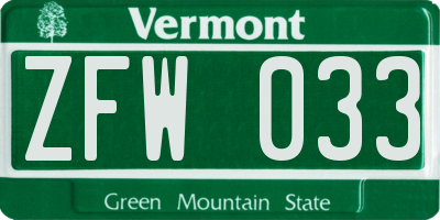 VT license plate ZFW033