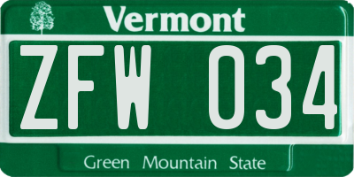 VT license plate ZFW034