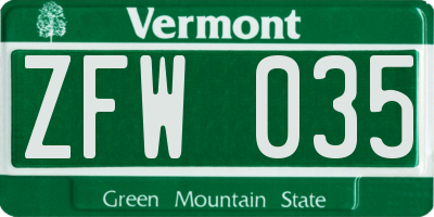 VT license plate ZFW035