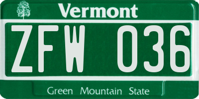 VT license plate ZFW036