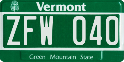 VT license plate ZFW040
