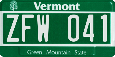 VT license plate ZFW041