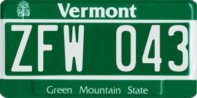 VT license plate ZFW043