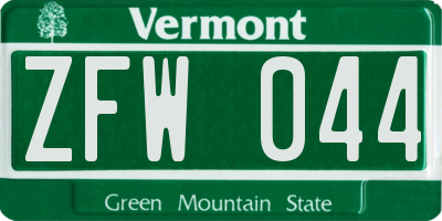 VT license plate ZFW044