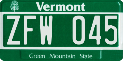 VT license plate ZFW045