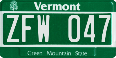 VT license plate ZFW047