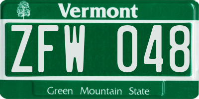VT license plate ZFW048