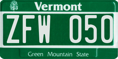 VT license plate ZFW050