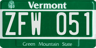 VT license plate ZFW051