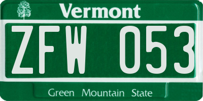 VT license plate ZFW053