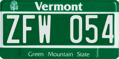 VT license plate ZFW054