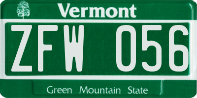 VT license plate ZFW056
