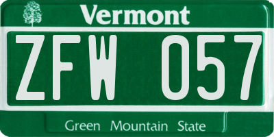 VT license plate ZFW057