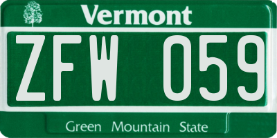 VT license plate ZFW059