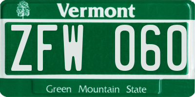 VT license plate ZFW060