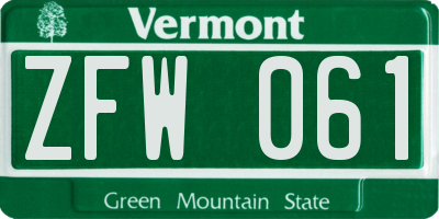 VT license plate ZFW061