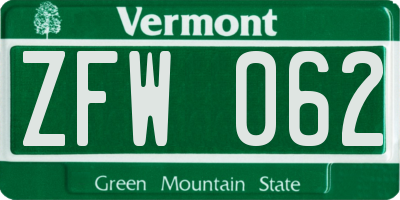VT license plate ZFW062