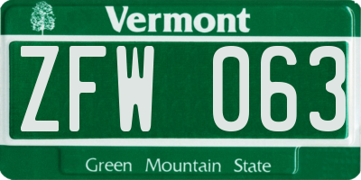 VT license plate ZFW063