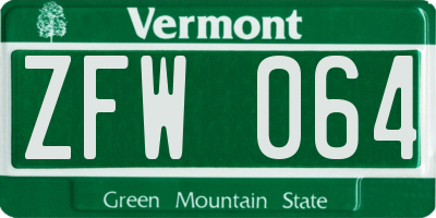 VT license plate ZFW064