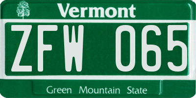 VT license plate ZFW065