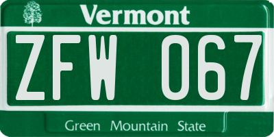 VT license plate ZFW067