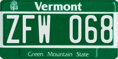 VT license plate ZFW068