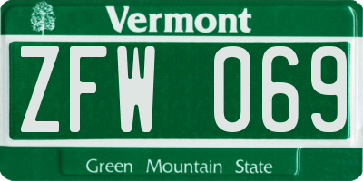 VT license plate ZFW069