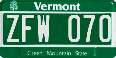 VT license plate ZFW070