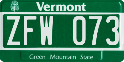 VT license plate ZFW073