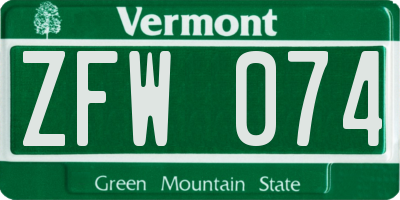 VT license plate ZFW074