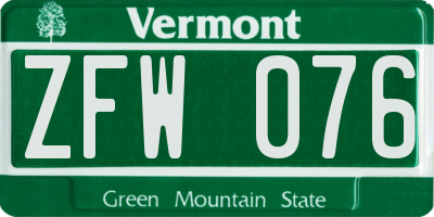 VT license plate ZFW076