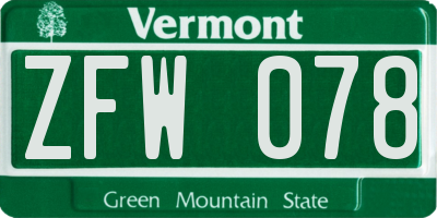 VT license plate ZFW078