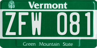 VT license plate ZFW081