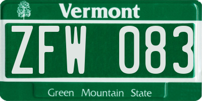 VT license plate ZFW083