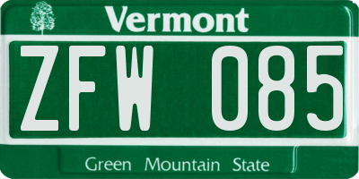 VT license plate ZFW085