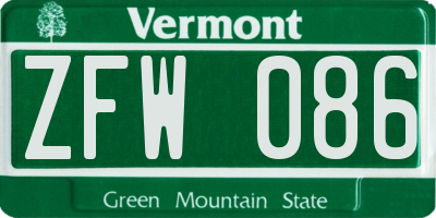 VT license plate ZFW086