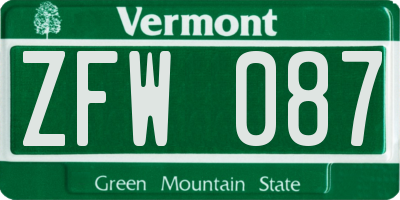VT license plate ZFW087