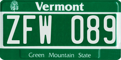 VT license plate ZFW089