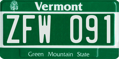 VT license plate ZFW091