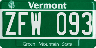 VT license plate ZFW093