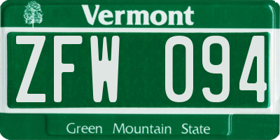VT license plate ZFW094