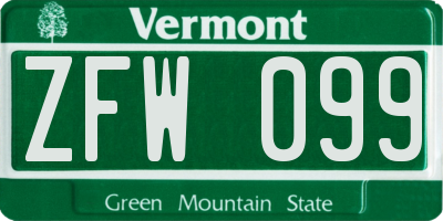 VT license plate ZFW099