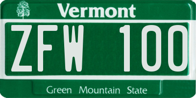 VT license plate ZFW100