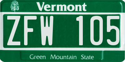 VT license plate ZFW105