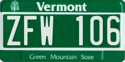 VT license plate ZFW106
