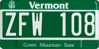 VT license plate ZFW108