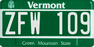 VT license plate ZFW109