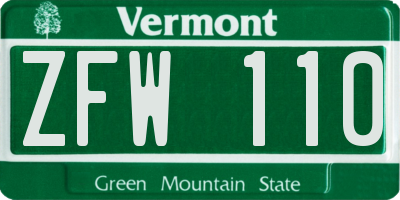 VT license plate ZFW110