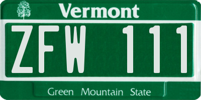 VT license plate ZFW111